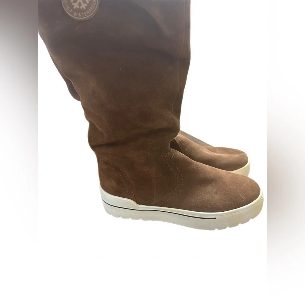 NEW J/Slides Selene Boots, Waterproof Leather, Taupe Size 7.5 Faux Fur Lined